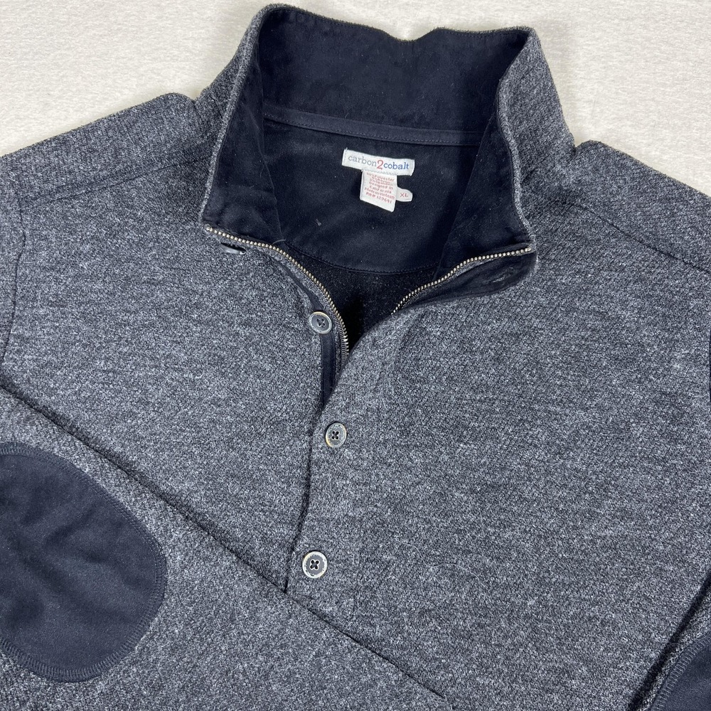 Carbon 2 Cobalt 1/4 Zip Button‎ Sweater Mens XL Gray Knit Mock Neck Elbow Patch
